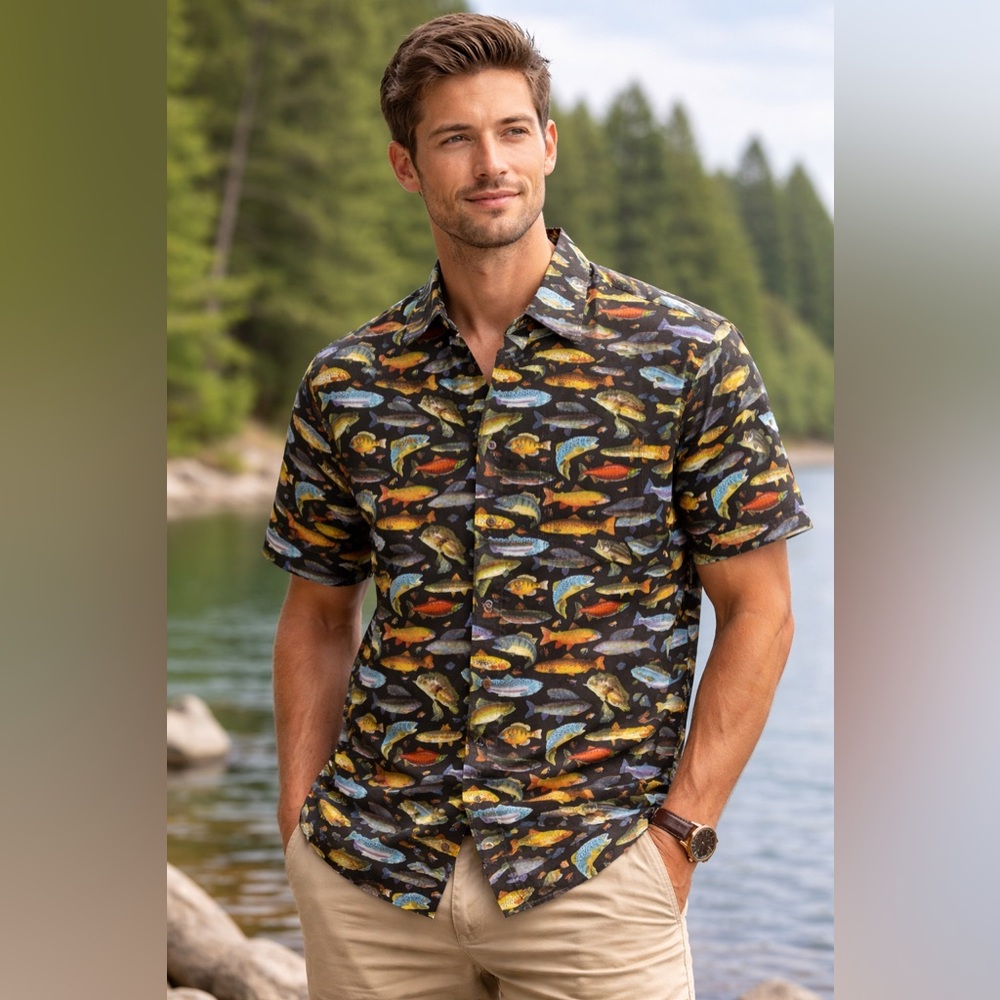 Men's Max Boxxer Button Down Fish Print Shirt